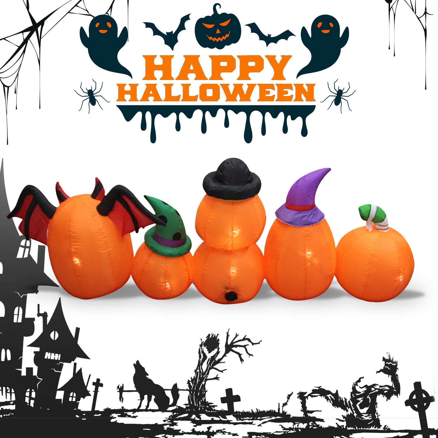 8 FT Halloween Inflatables Pumpkin Decorations w/ LED Lights