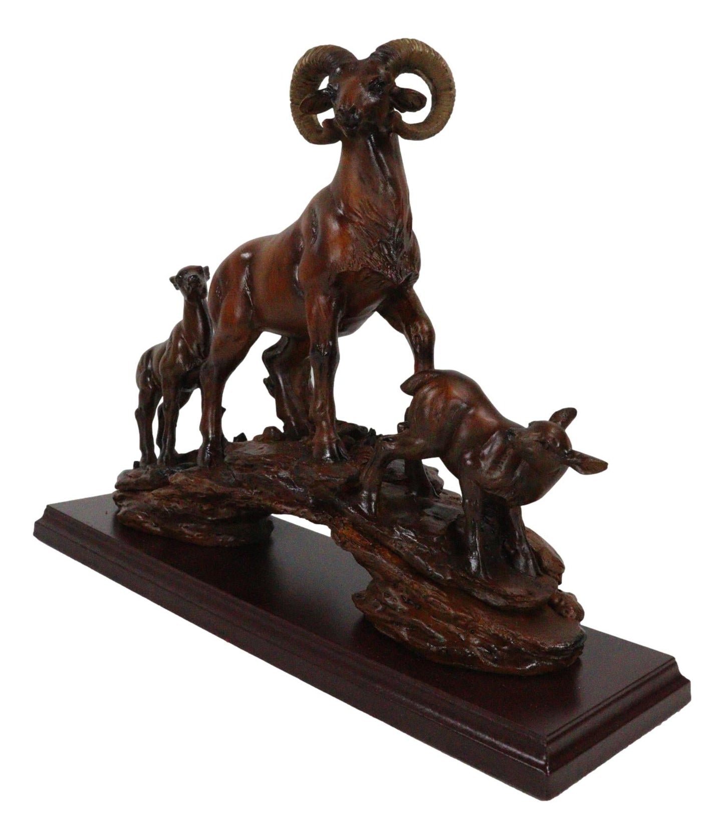 Rustic Country Bighorn Sheep Ram w/ Lambs On Rock Sculpture