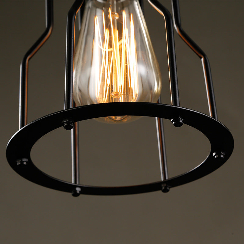 Industrial 3-Light Pendant Light w/ Metal Cage Shade, Black