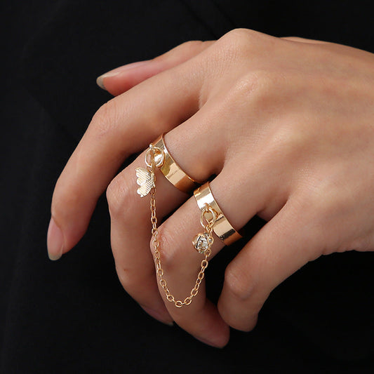 Adjustable Vintage Punk Chain Finger Rings Set for Women