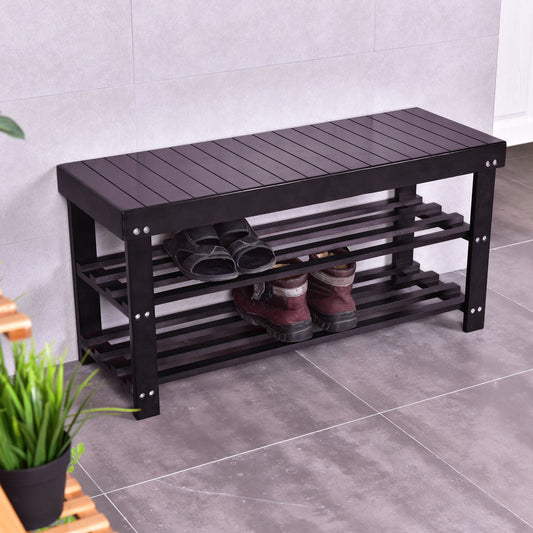 36" Solid Wood Shoe Bench 3 Tier