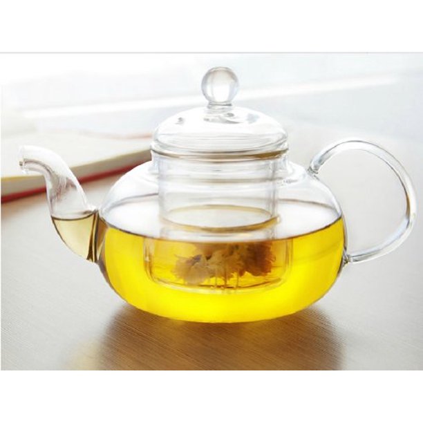 Personal Clear Heat Resistant Borosilicate Glass Teapot Tea Set & Infuser 400ml & 4 Handle Tea Cups