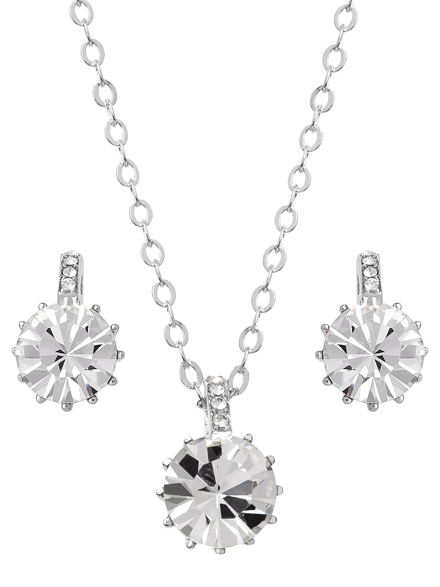 Fine Silver Plated Clear Crystal Pendant & Earring Set, 18" + 2" CHAIN