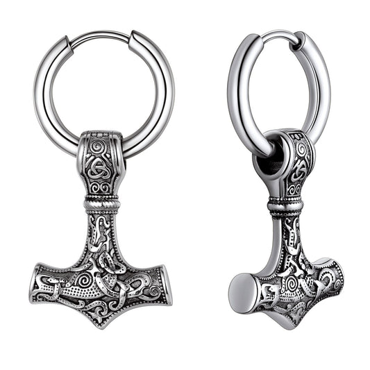 Thor Hammer Ear Drops Norse Viking Earrings for Men/Women