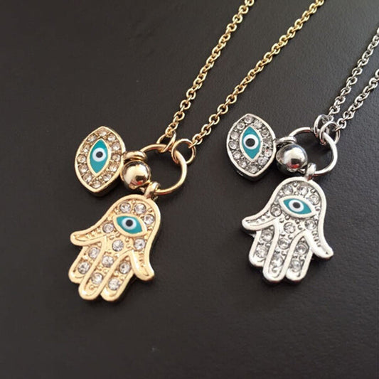 Fatima Palm Necklace Evil Eye Hamsa Hand Chain Pendant Jewelry