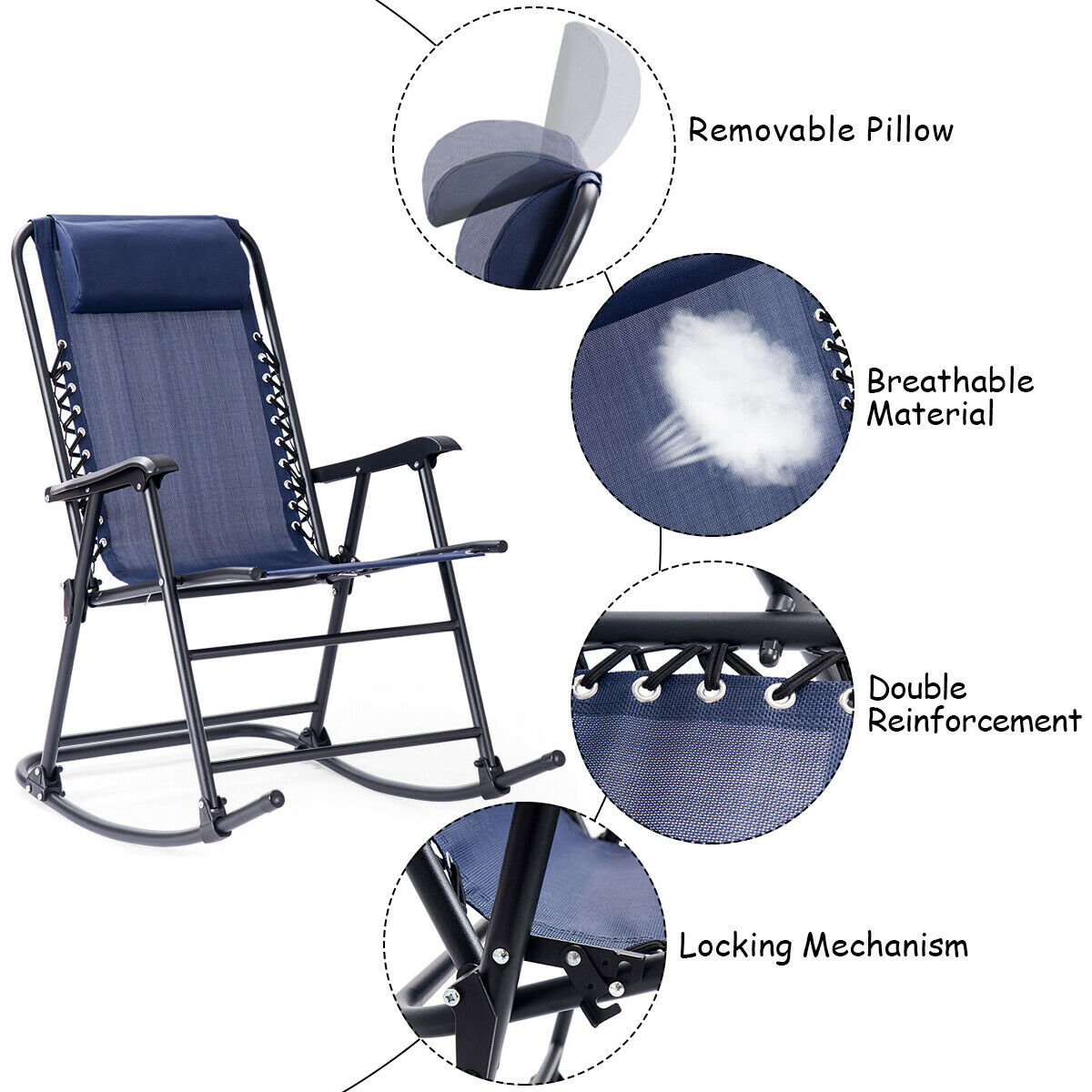 Folding Zero Gravity Rocking Chair w/ Headrest