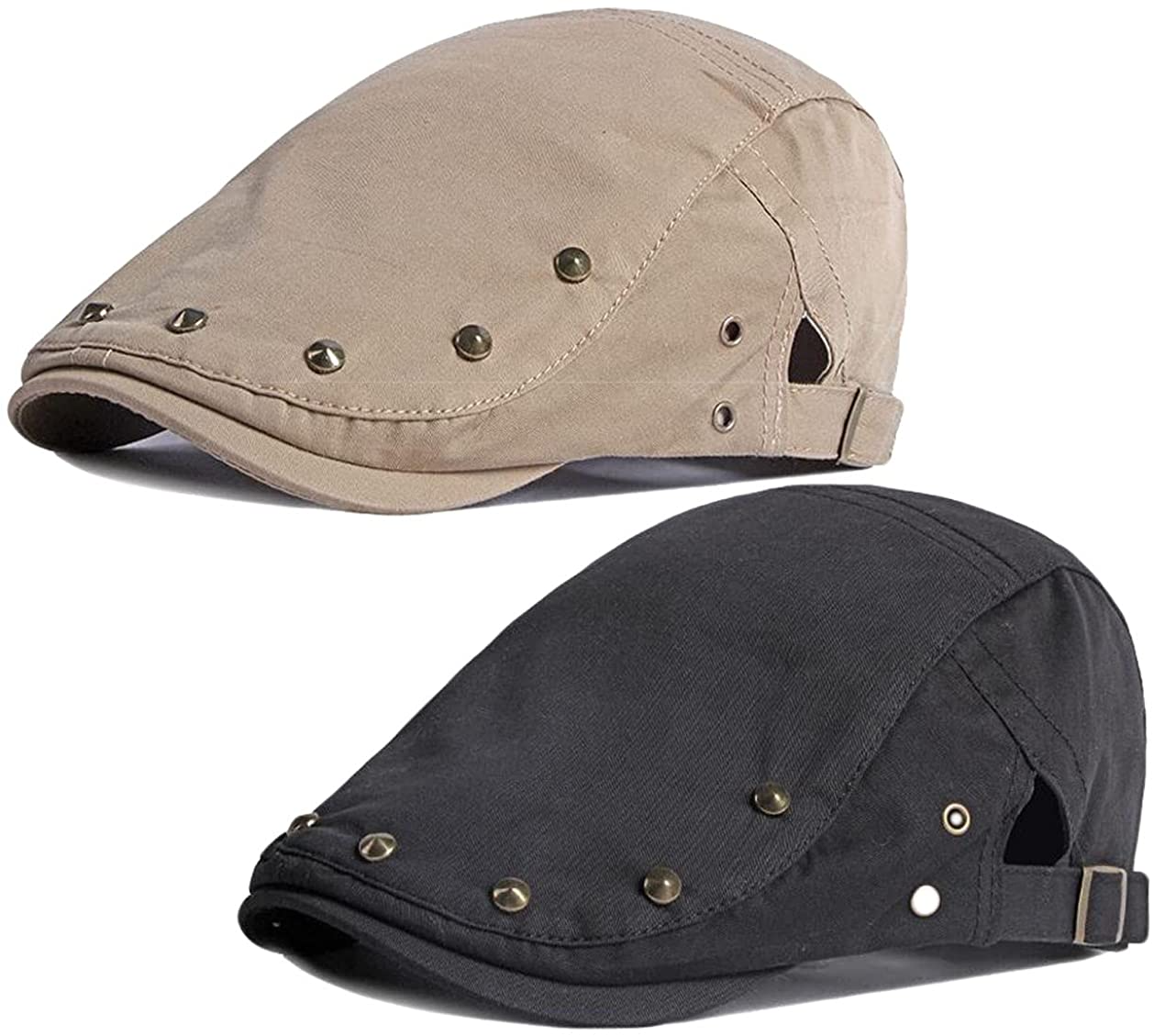 2 Pack Men's Cotton Flat Cap Ivy Gatsby Newsboy Hat (M)