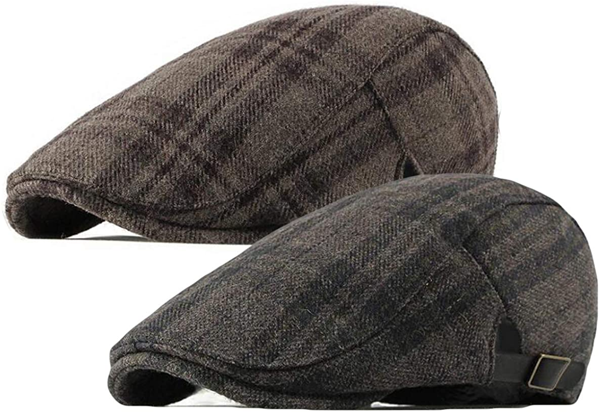 2 Pack Men's Cotton Flat Cap Ivy Gatsby Newsboy Hat (M)