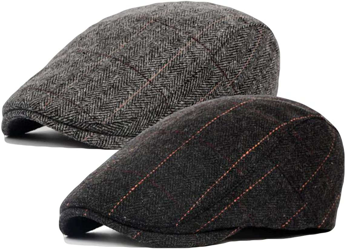 2 Pack Men's Cotton Flat Cap Ivy Gatsby Newsboy Hat (M)