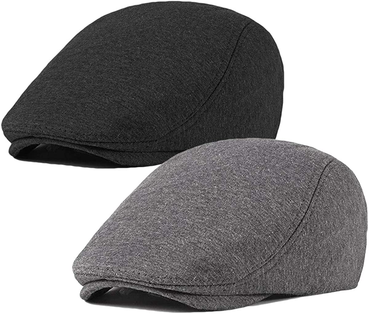 2 Pack Men's Cotton Flat Cap Ivy Gatsby Newsboy Hat (M)