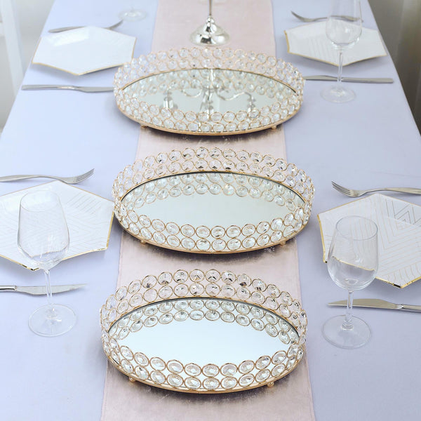 Gold Metal Crystal Beaded Decorative Serving Tray- Oval