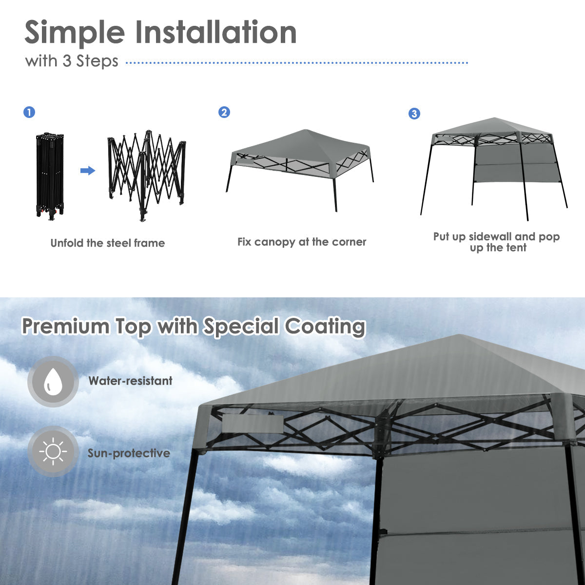 7' x 7' Gray Pop-up Outdoor Canopies