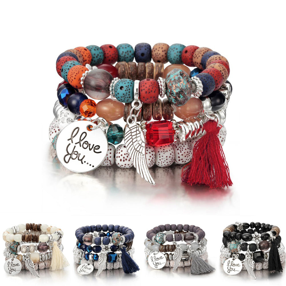 4Pcs/Set Bohemia Style Wing Beads Bracelet Bangle Jewelry Women Bracelet