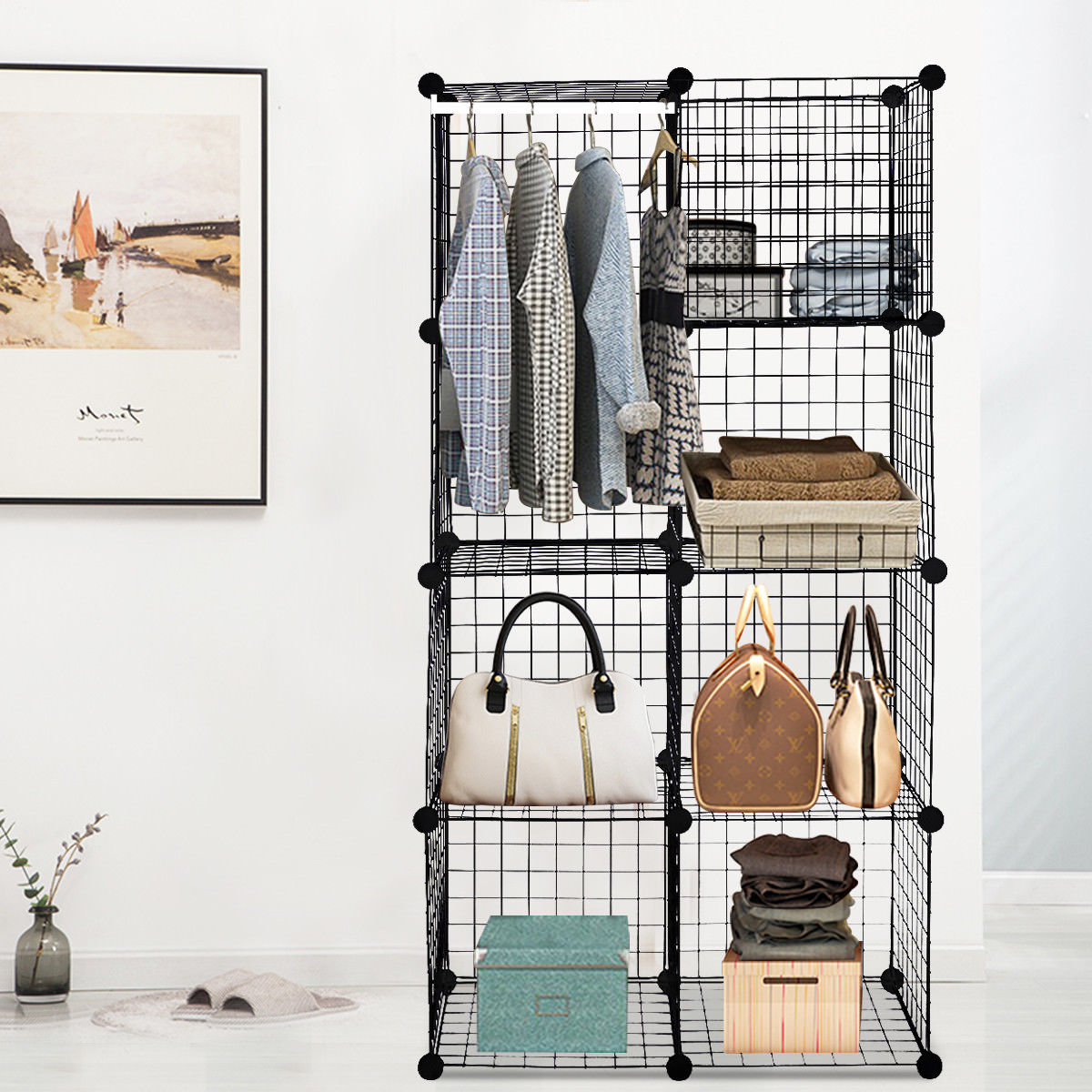 8 Cube Grid Wire Organizer Wardrobe Shelves Bookcase DIY