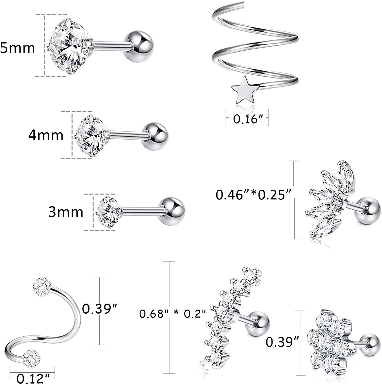 11Pcs Stainless Steel Ear Cartilage Earrings Hoops for Women