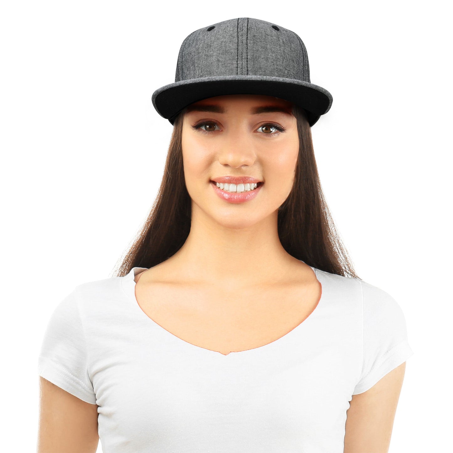 Men's Premium Flat Bill Snapback Chambray Hat 6 Panel Cap