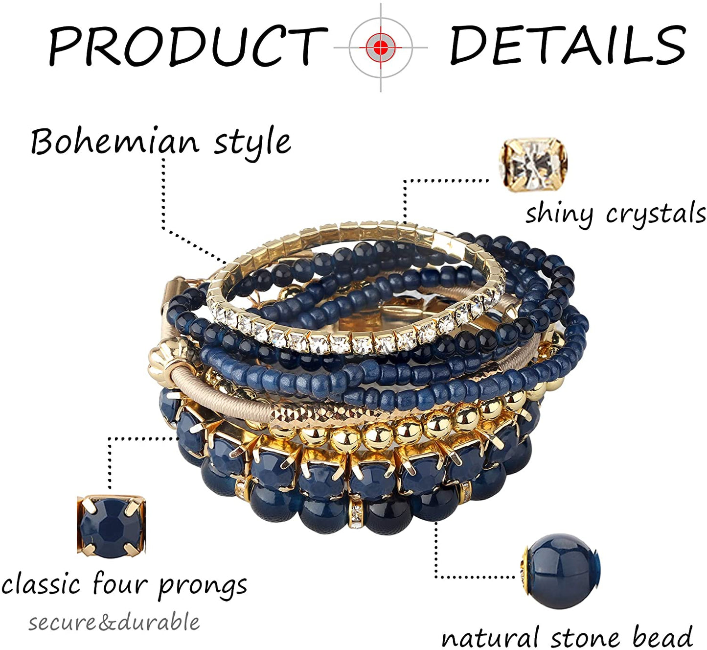 2-4 Sets Beaded Stackable Aesthetic Stretch Multilayered Bohemian Bracelets Set