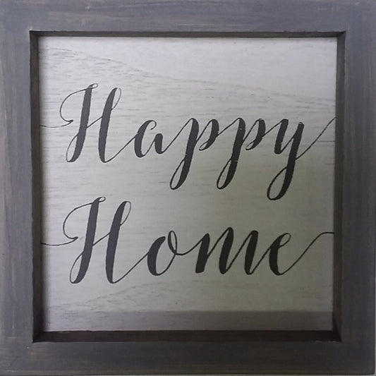 5" Happy Home Gray Rustic Typography Wooden Tabletop Sign