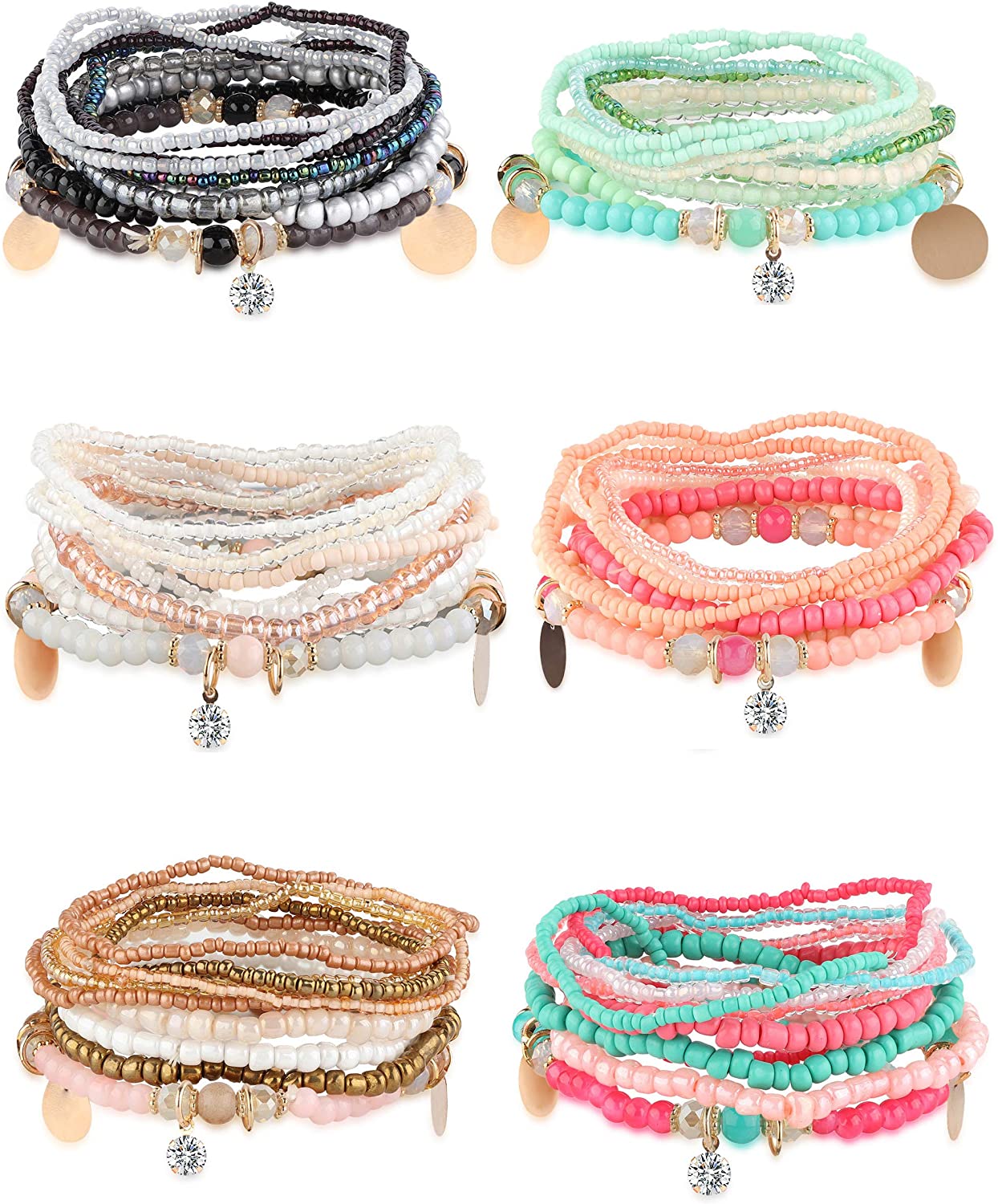 3-6 Sets Bohemian Beaded Multilayer Stretch Stackable Bracelet
