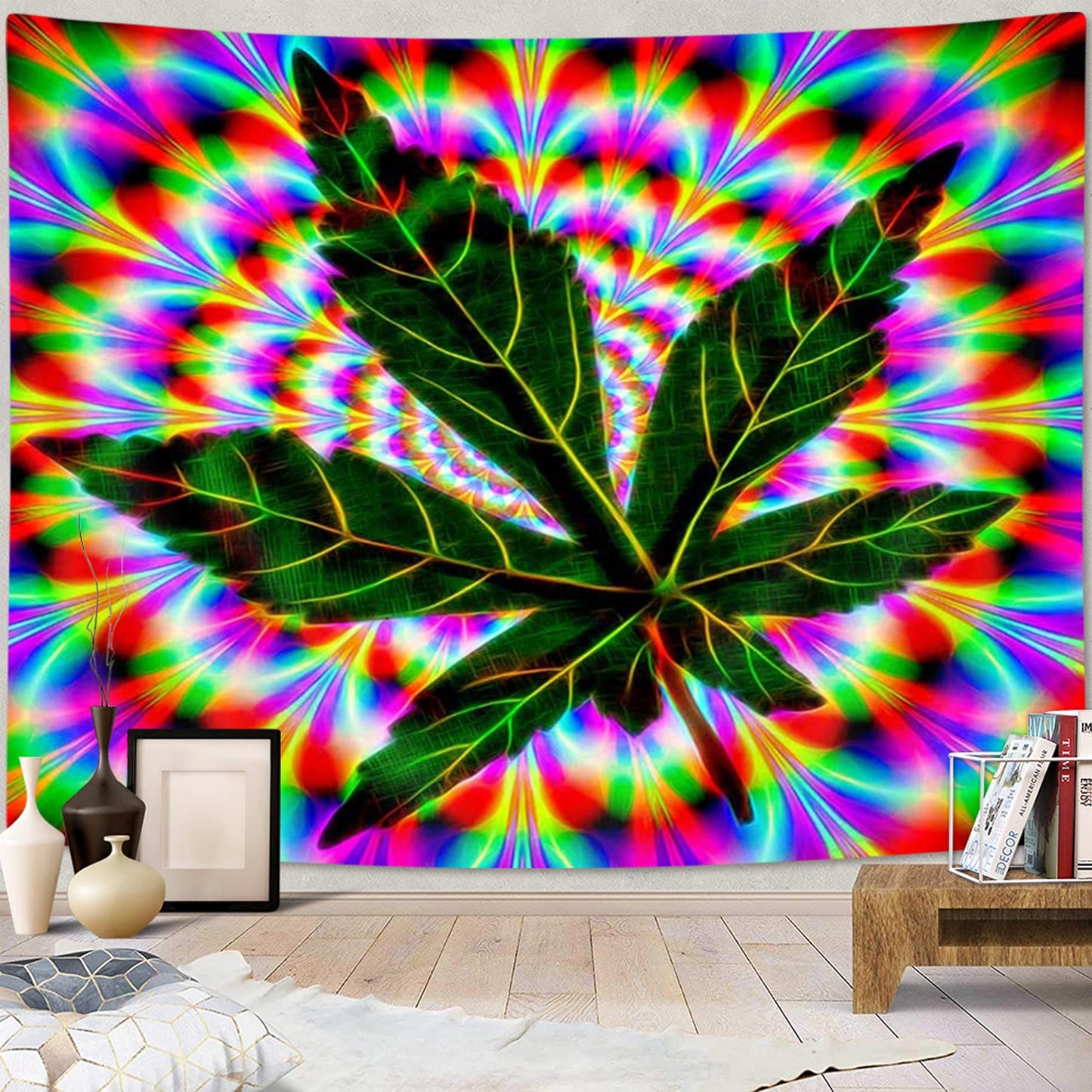 Psychedelic Leaf Tapestry Wall  Decoration 60x40"