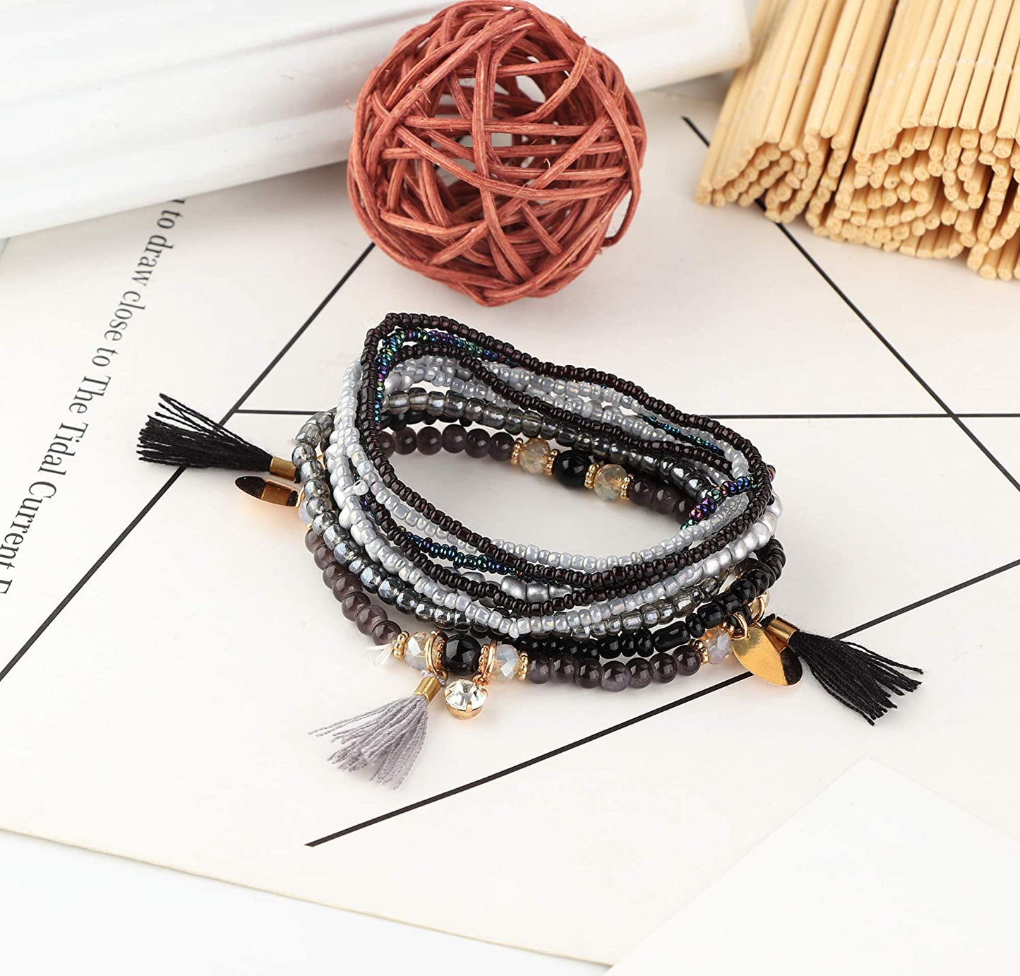 3-6 Sets Bohemian Beaded Multilayer Stretch Stackable Bracelet