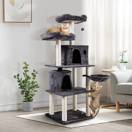 60.7" Cat Tree Scratching Post Tower Condo, Gray