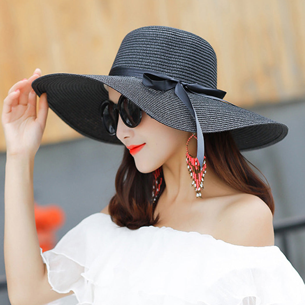 Foldable Wide Brim Bowknot UV Protection Floppy Summer Hat for women