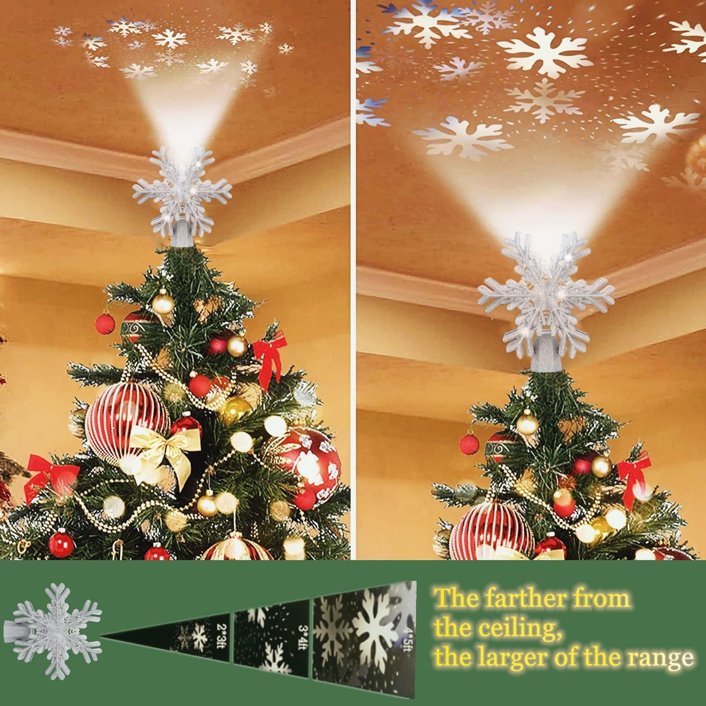 9.6” Christmas Tree Toppers w/ Rotating 3D Silver Snowflake