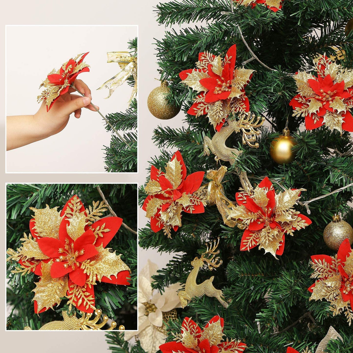 20pcs Christmas Poinsettia Flowers Ornaments