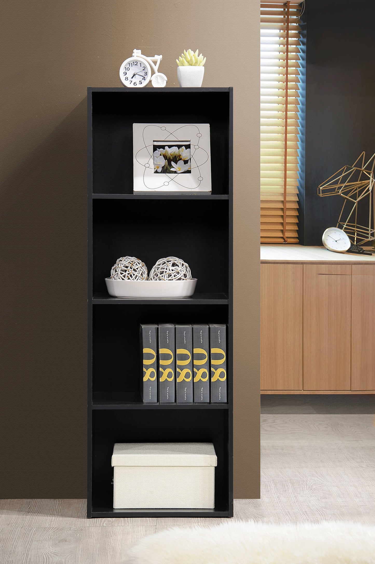 4-Shelf Wood Bookcase, Brown
