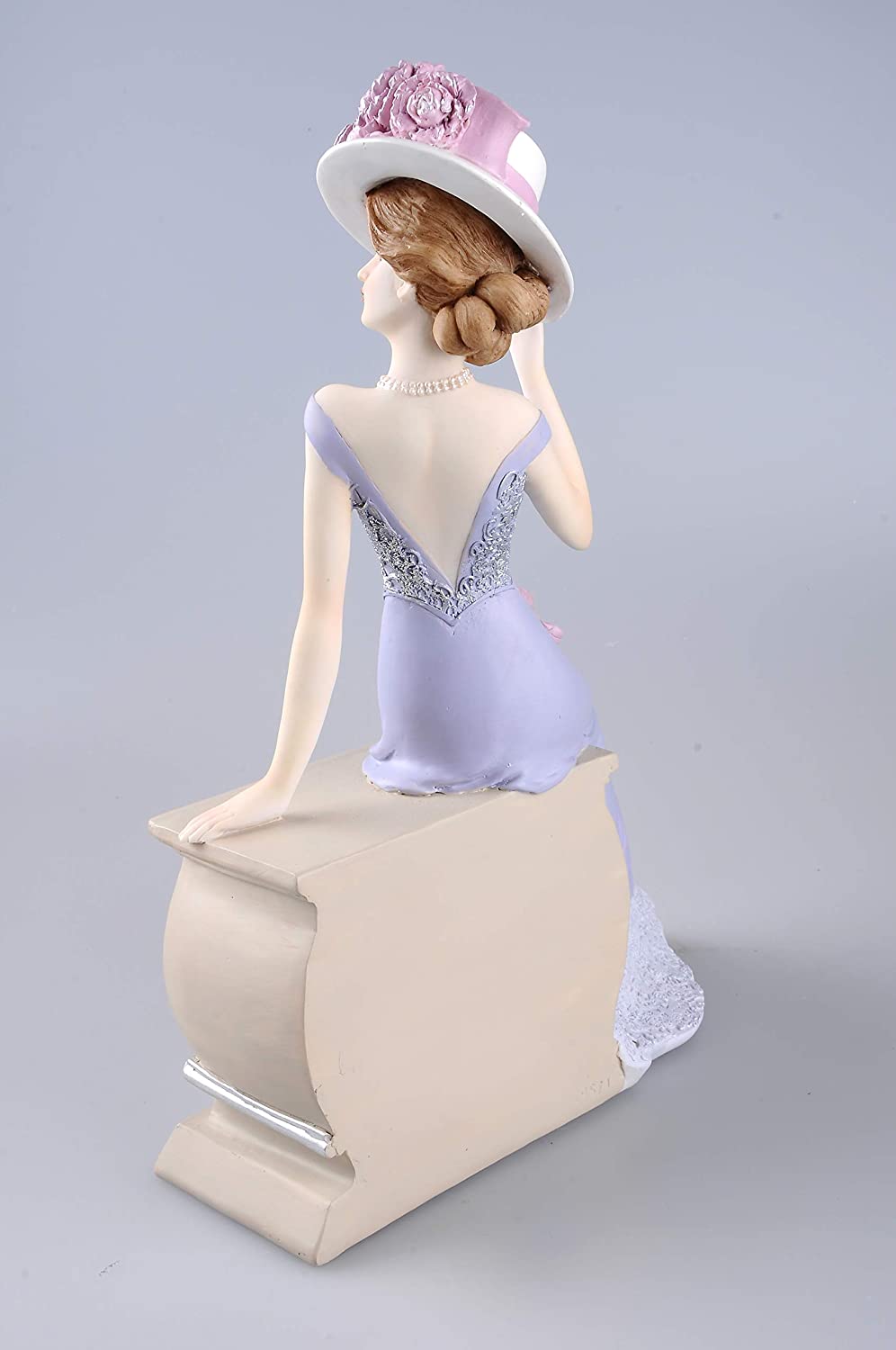 Lady Sitting On Dresser Chair Resin Collectible Figurine,11-inch Height, Pink & Light Purple