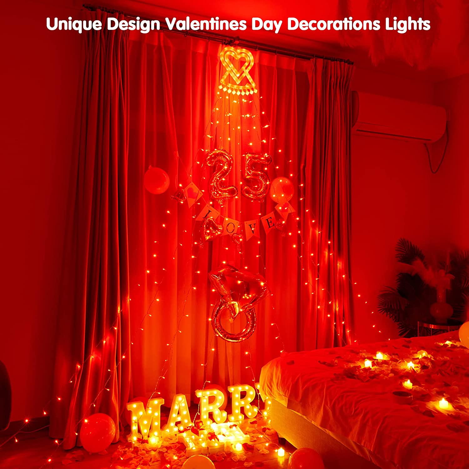 Valentines Day Decoration Curtain Lights 309 LED 8 Modes Plug in