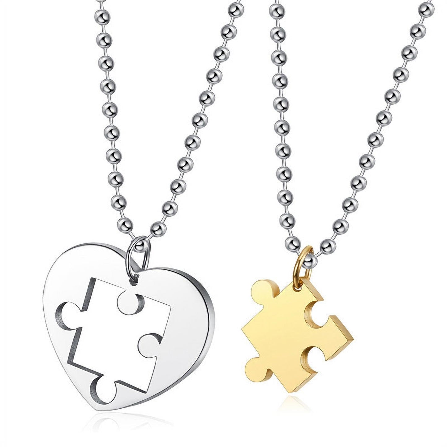 2 Pcs Stainless Steel Love Heart Puzzle Matching Pendant for Couples, Gold