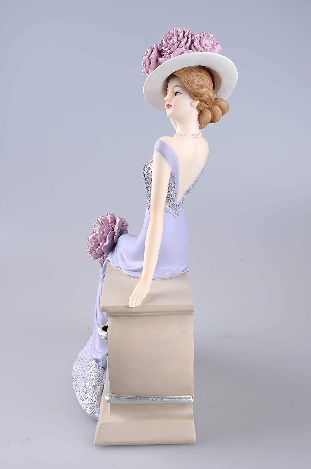 Lady Sitting On Dresser Chair Resin Collectible Figurine,11-inch Height, Pink & Light Purple