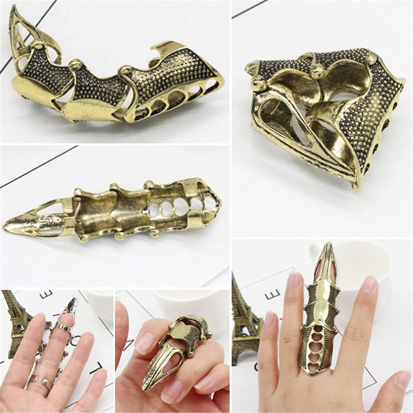 2 Pcs Punk Full Claw Finger Ring Set Gothic Adjustable for Men/Women