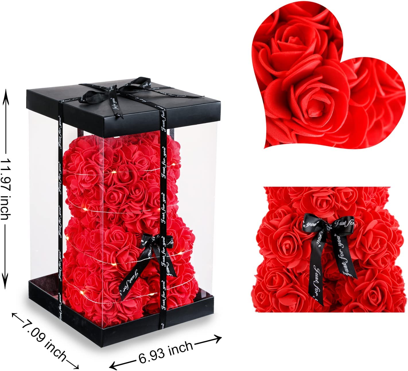 Red Rose Bear Valentines Day Gifts w/ Box Lights Necklace Balloon Card