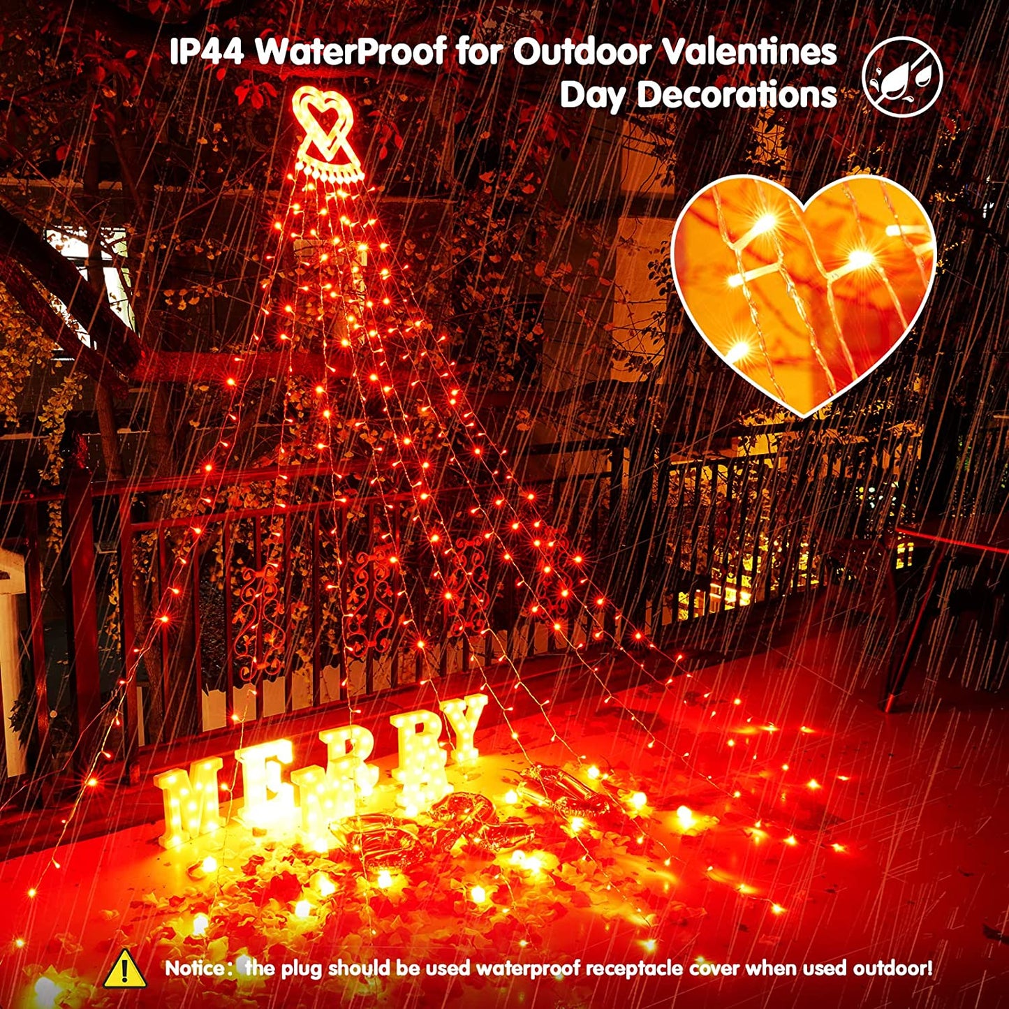 Valentines Day Decoration Curtain Lights 309 LED 8 Modes Plug in