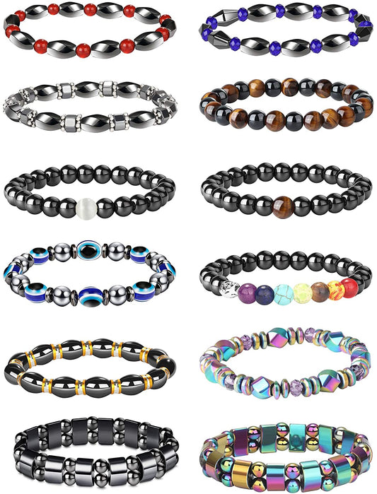 12Pcs Hematite Magnet Stone Bracelet Set