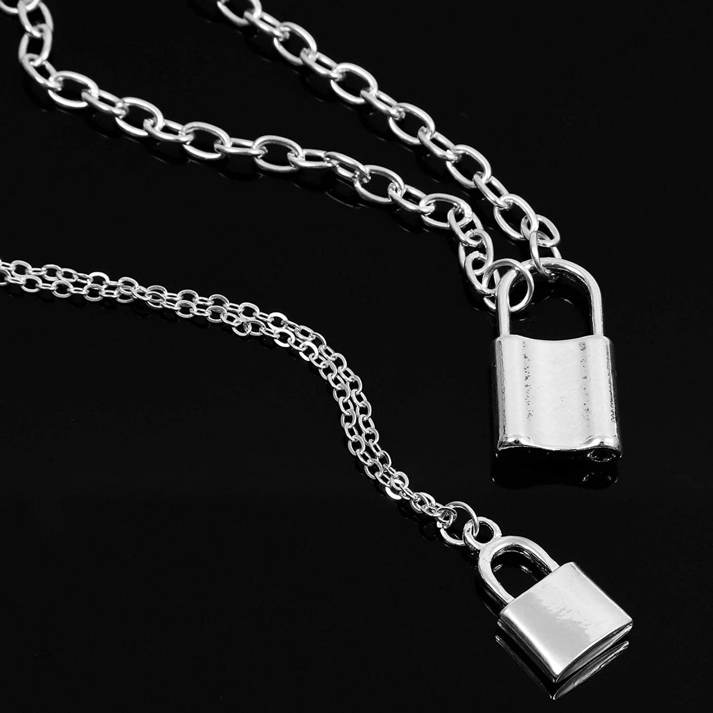 2 Pcs Silver Lock Necklace & Bracelet Set for Men & Women