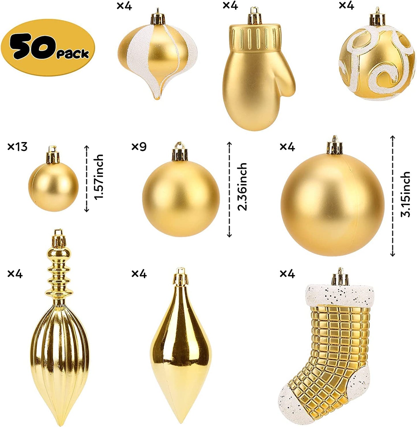 50 Pack Christmas Ball Ornaments Set