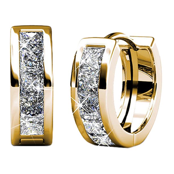 18k White Gold Plated Crystal Hoop Earrings with Swarovski, Hypoallergenic- Yellow Gold