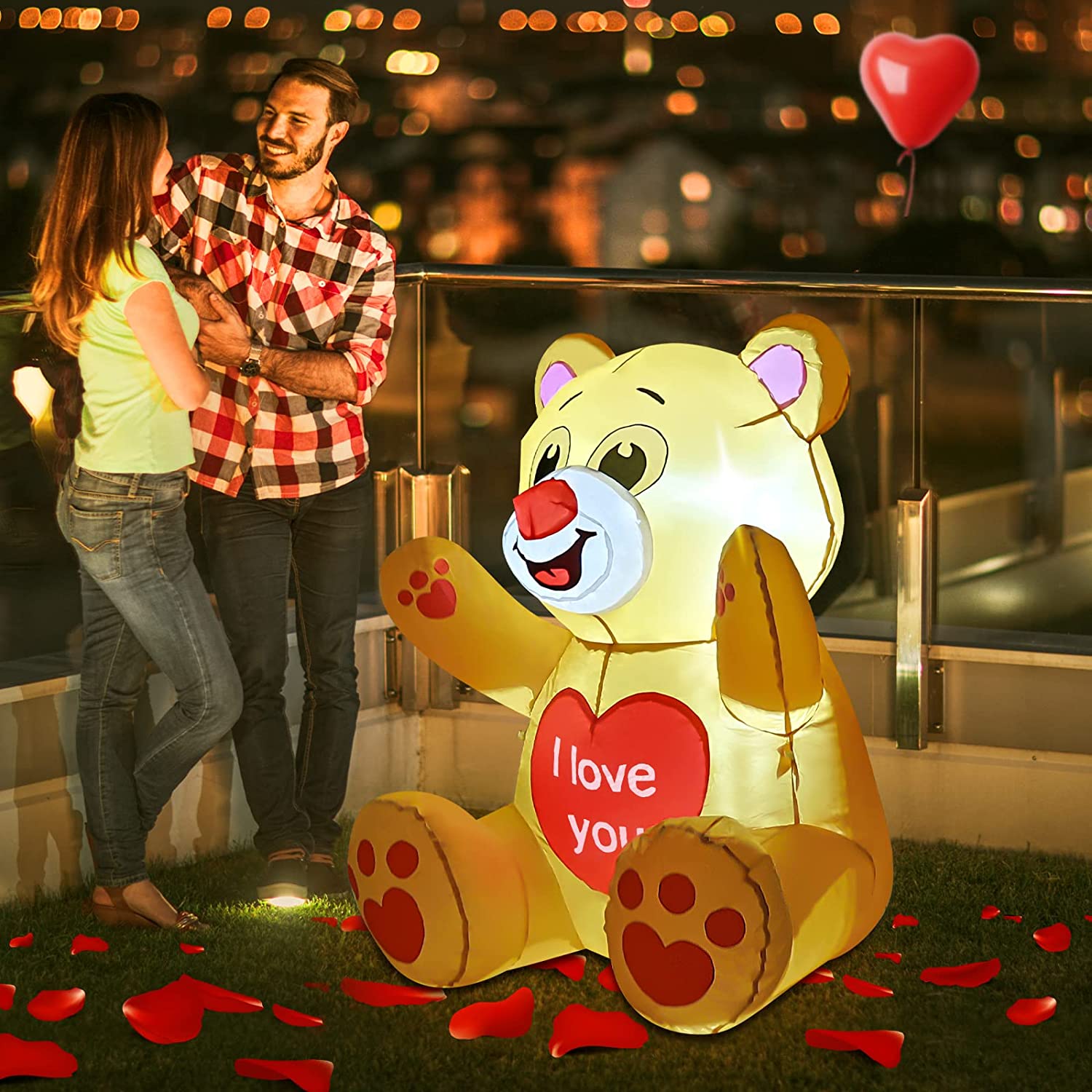 Valentines Day Inflatables Bear 3.4 FT with Love Heart Outdoor Decorations