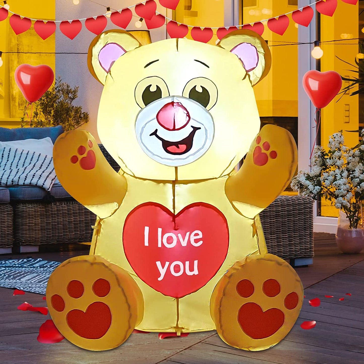 Valentines Day Inflatables Bear 3.4 FT with Love Heart Outdoor Decorations