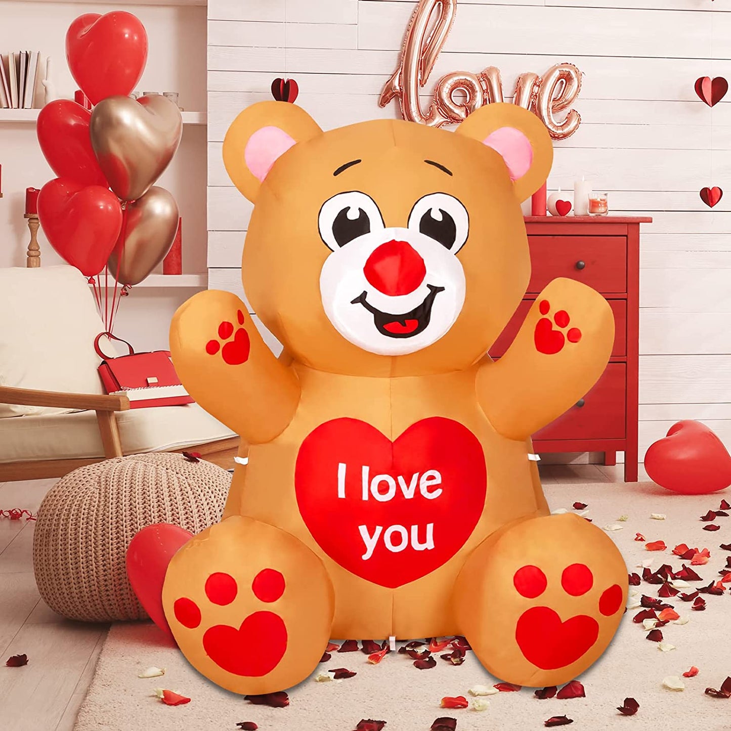 Valentines Day Inflatables Bear 3.4 FT with Love Heart Outdoor Decorations