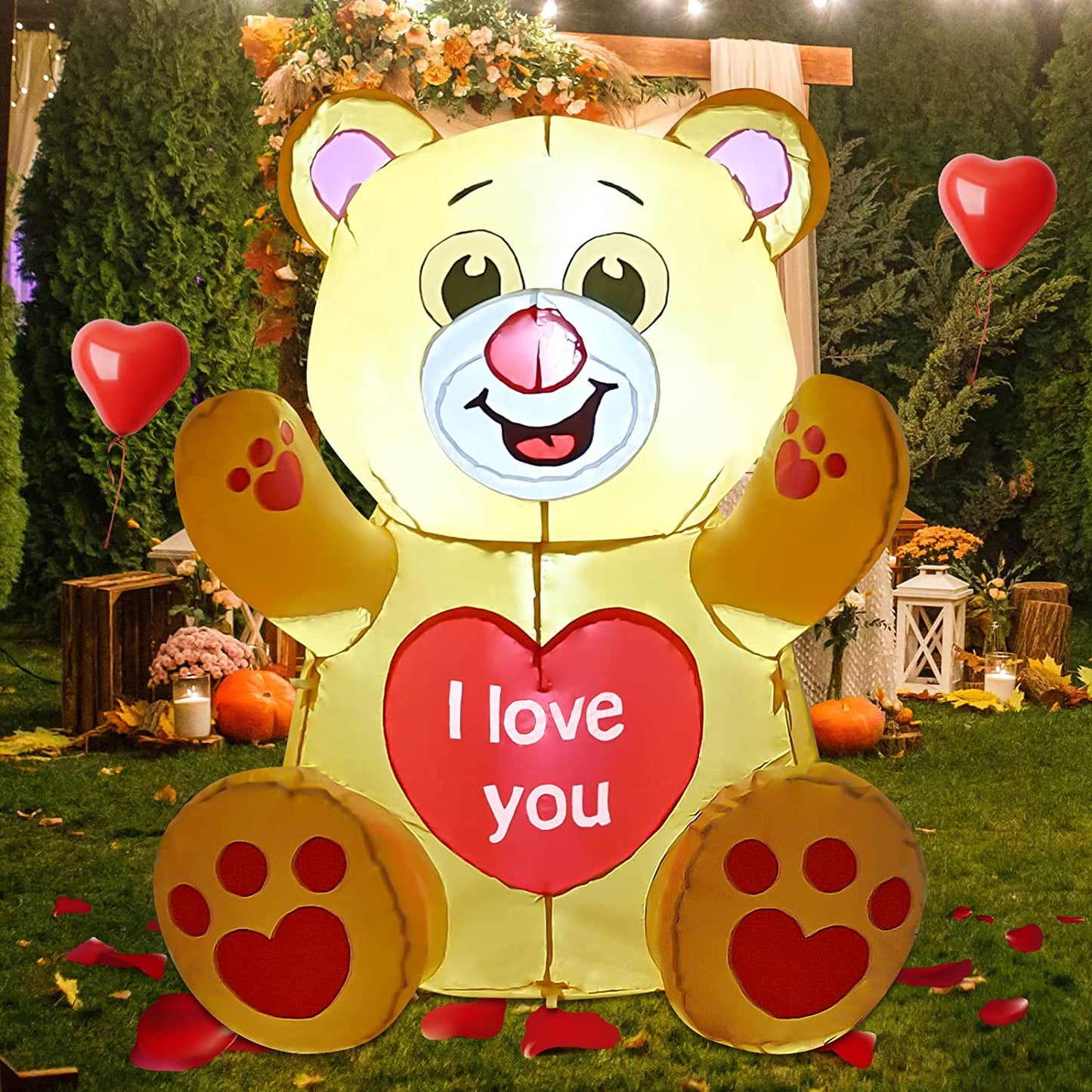 Valentines Day Inflatables Bear 3.4 FT with Love Heart Outdoor Decorations