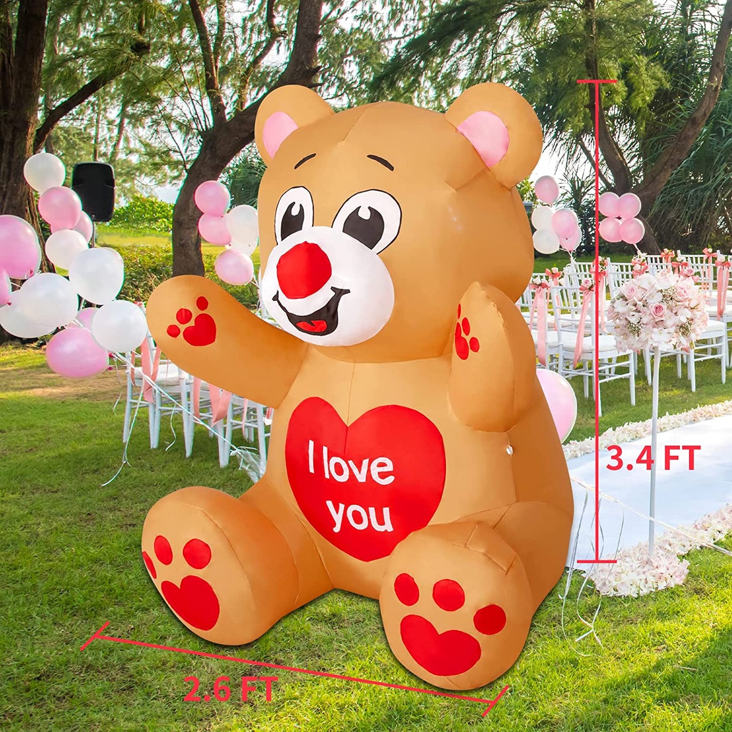 Valentines Day Inflatables Bear 3.4 FT with Love Heart Outdoor Decorations