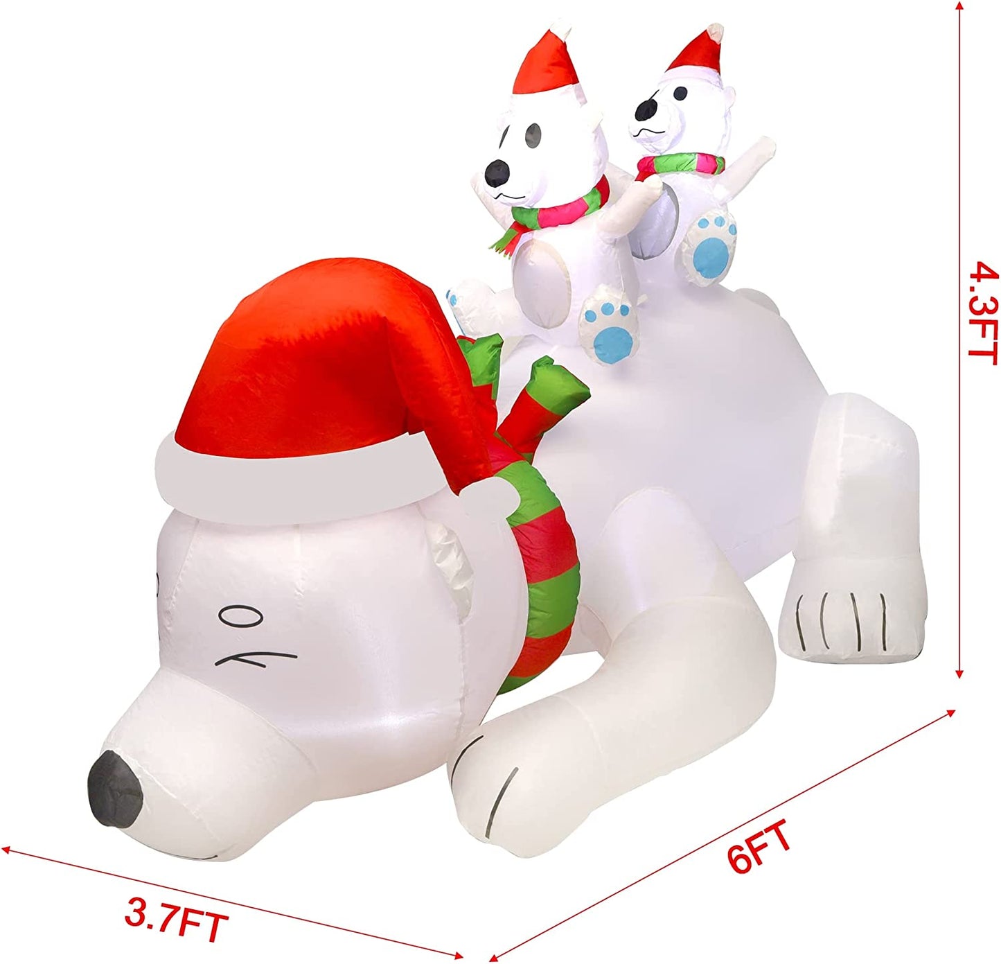 6 FT Christmas Lighted Inflatable White Bear with Built in LED Lights