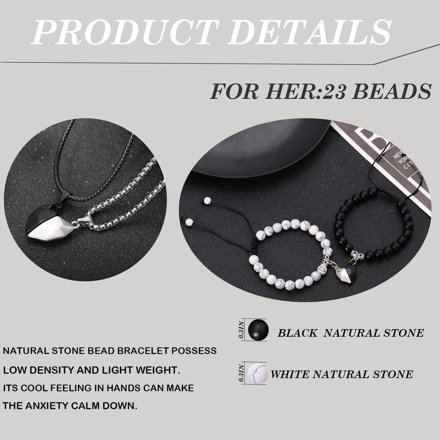 4Pcs Couples Bracelets Necklace Set for Women Men Valentines Day Gfit