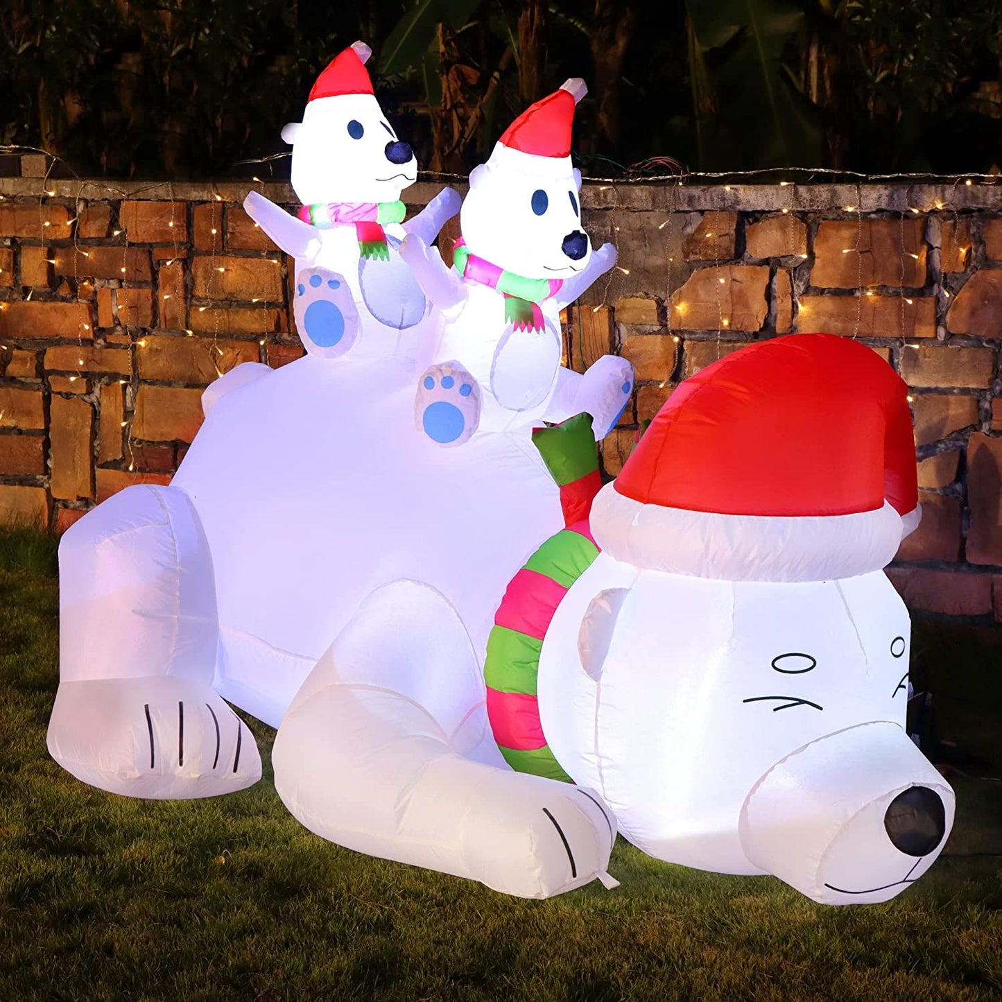 6 FT Christmas Lighted Inflatable White Bear with Built in LED Lights