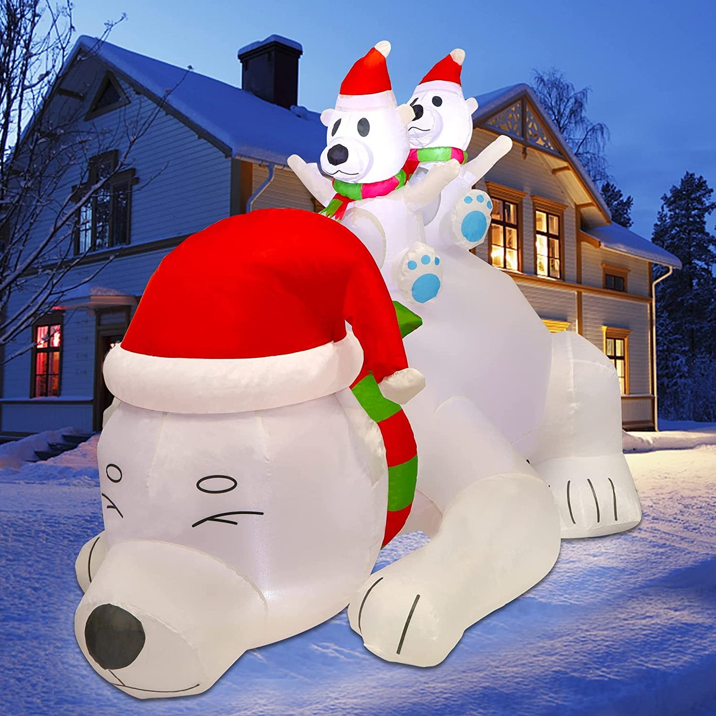 6 FT Christmas Lighted Inflatable White Bear with Built in LED Lights